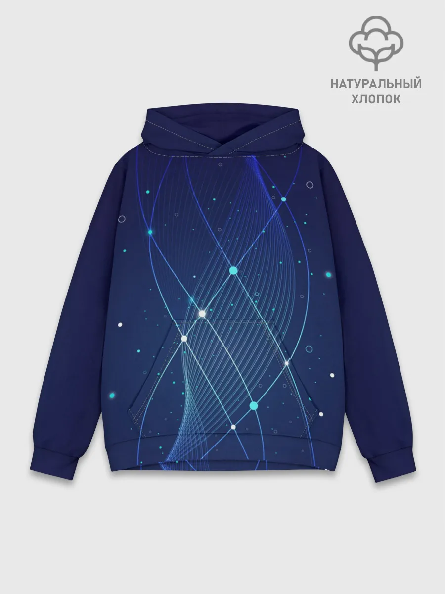 Худи мужской база хлопок / Синяя спираль абстракция