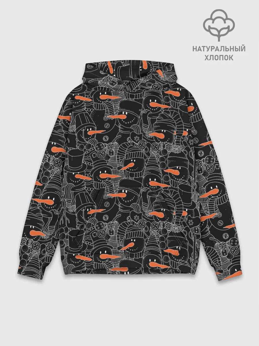 Худи мужской база хлопок / Черные снеговики