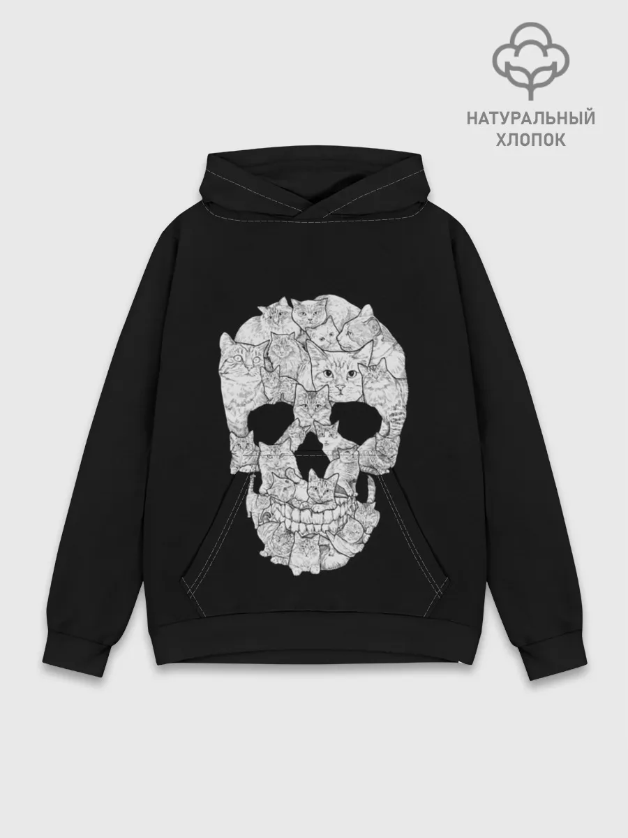 Худи мужской база хлопок / Sketchy Cat Skull