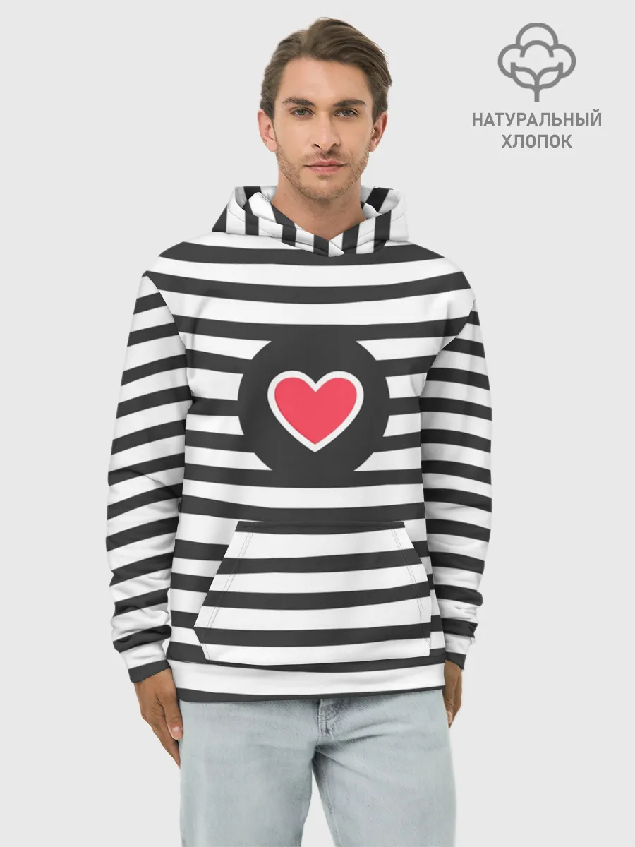Худи мужской база хлопок / Сердце в полоску