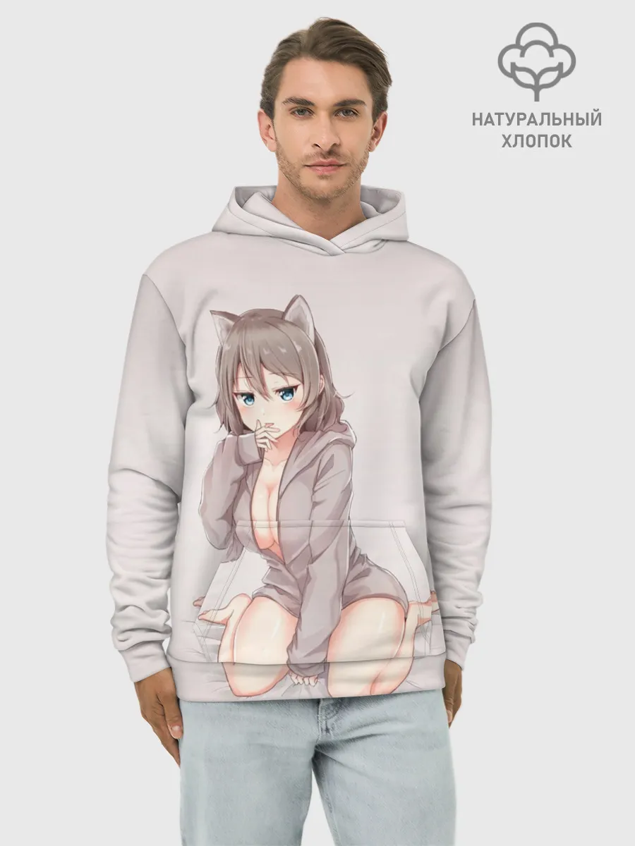 Худи мужской база хлопок / Аниме котёнок