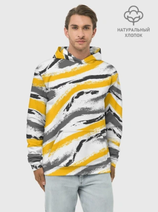 Худи мужской база хлопок / Серый-желтый
