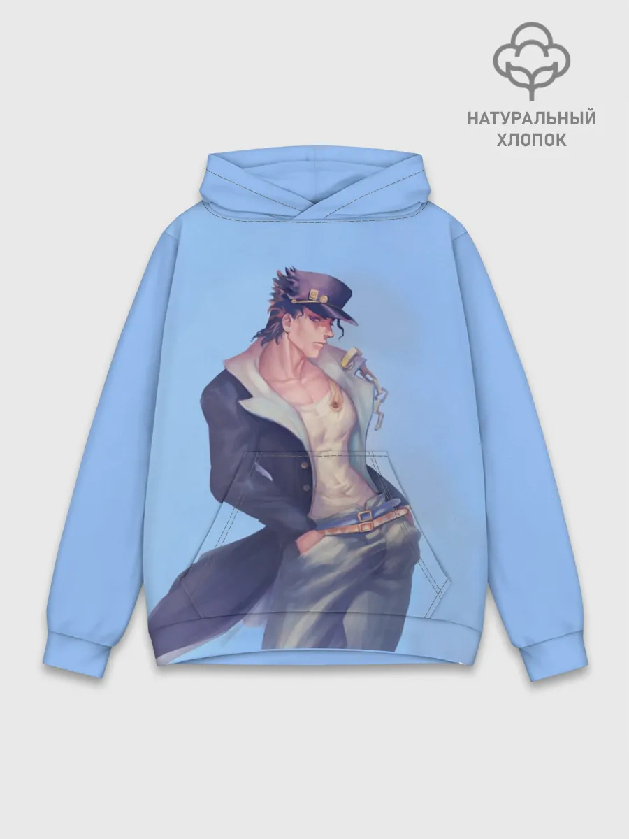 Худи мужской база хлопок / Joutarou Kuujou на синем