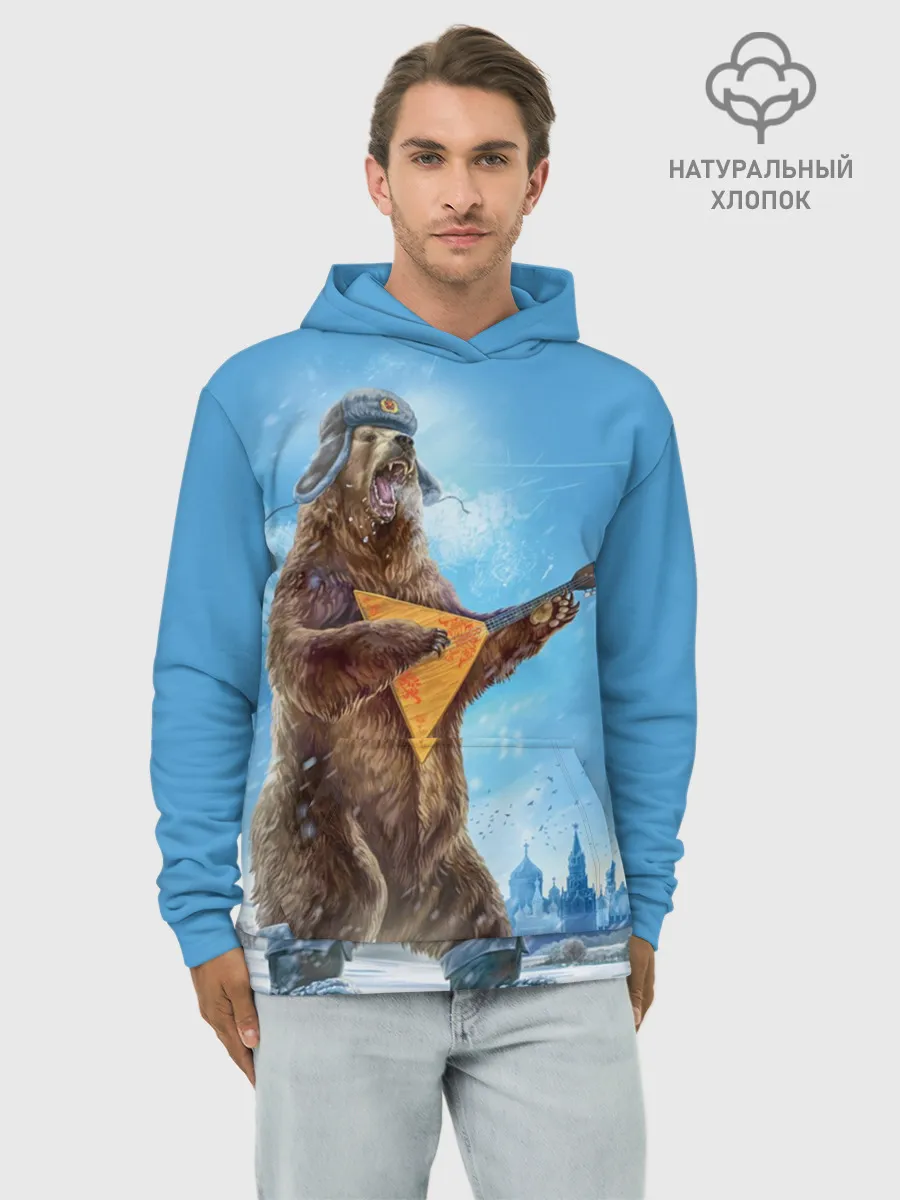 Худи мужской база хлопок / Мишка с балалайкой