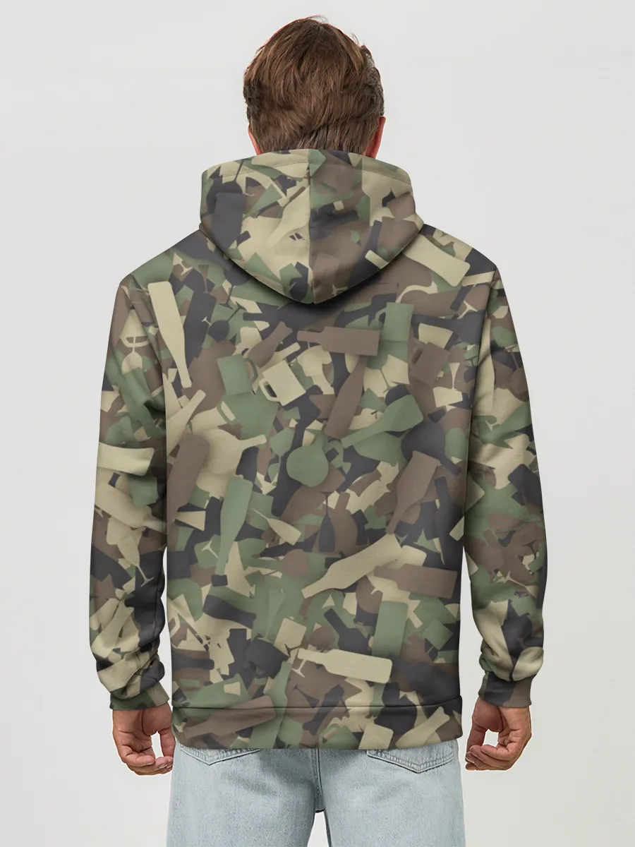 Худи мужской база хлопок / Лесной камуфляж с бутылками