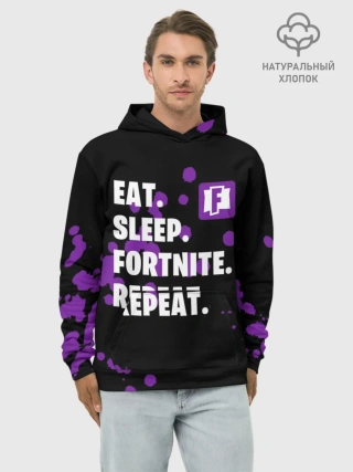 Худи мужской база хлопок / Eat Sleep Fortnite Repeat