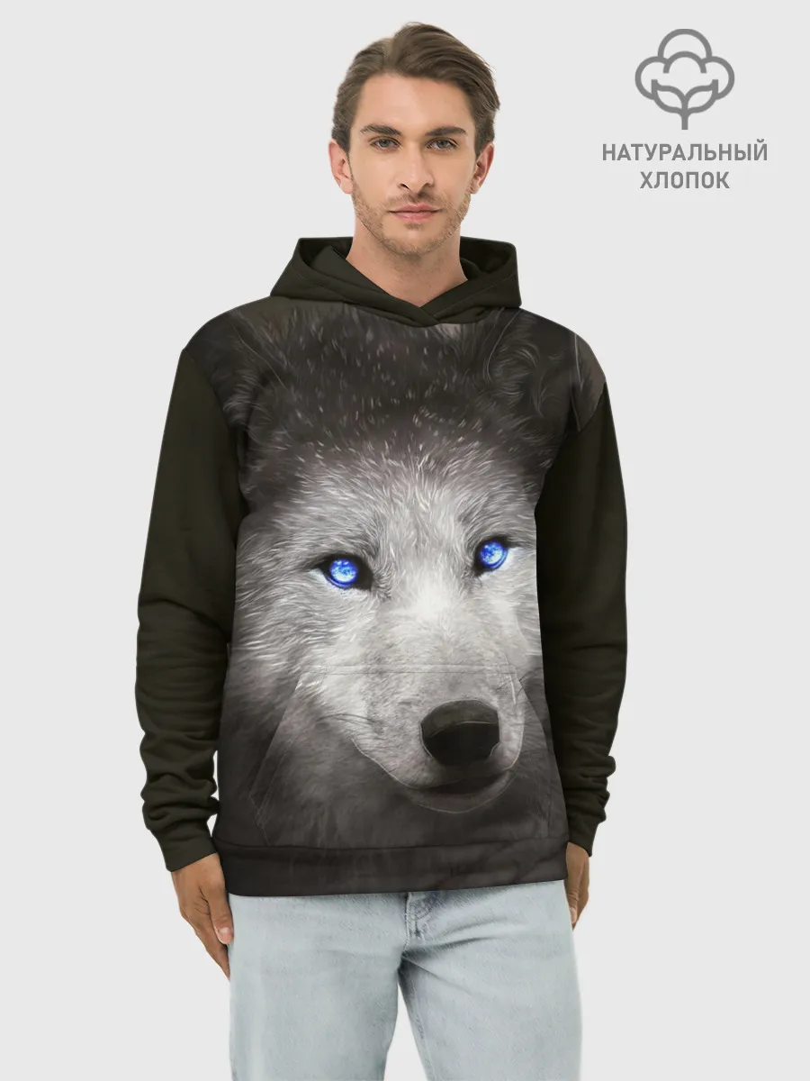 Худи мужской база хлопок / Голубоглазый волк