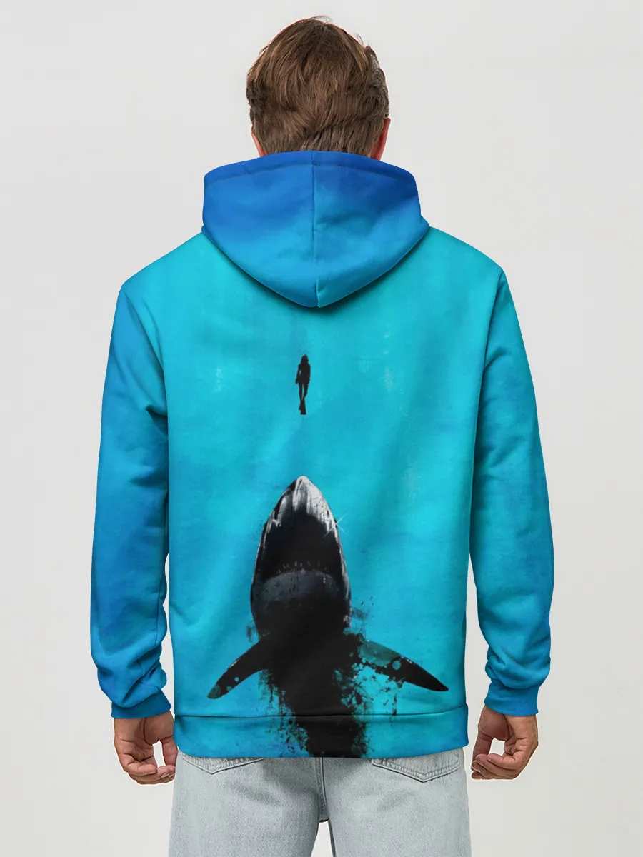 Худи мужской база хлопок / Акула на охоте