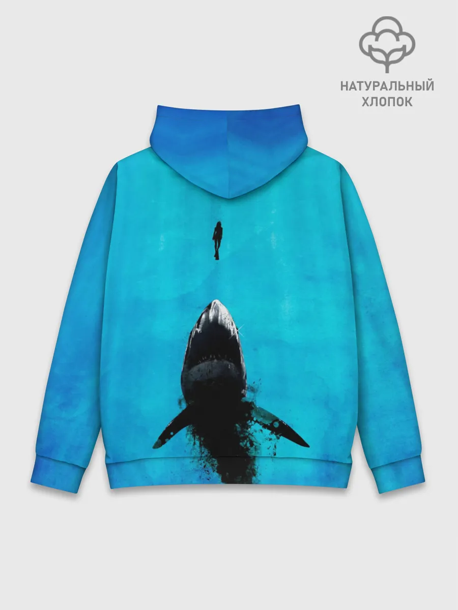 Худи мужской база хлопок / Акула на охоте