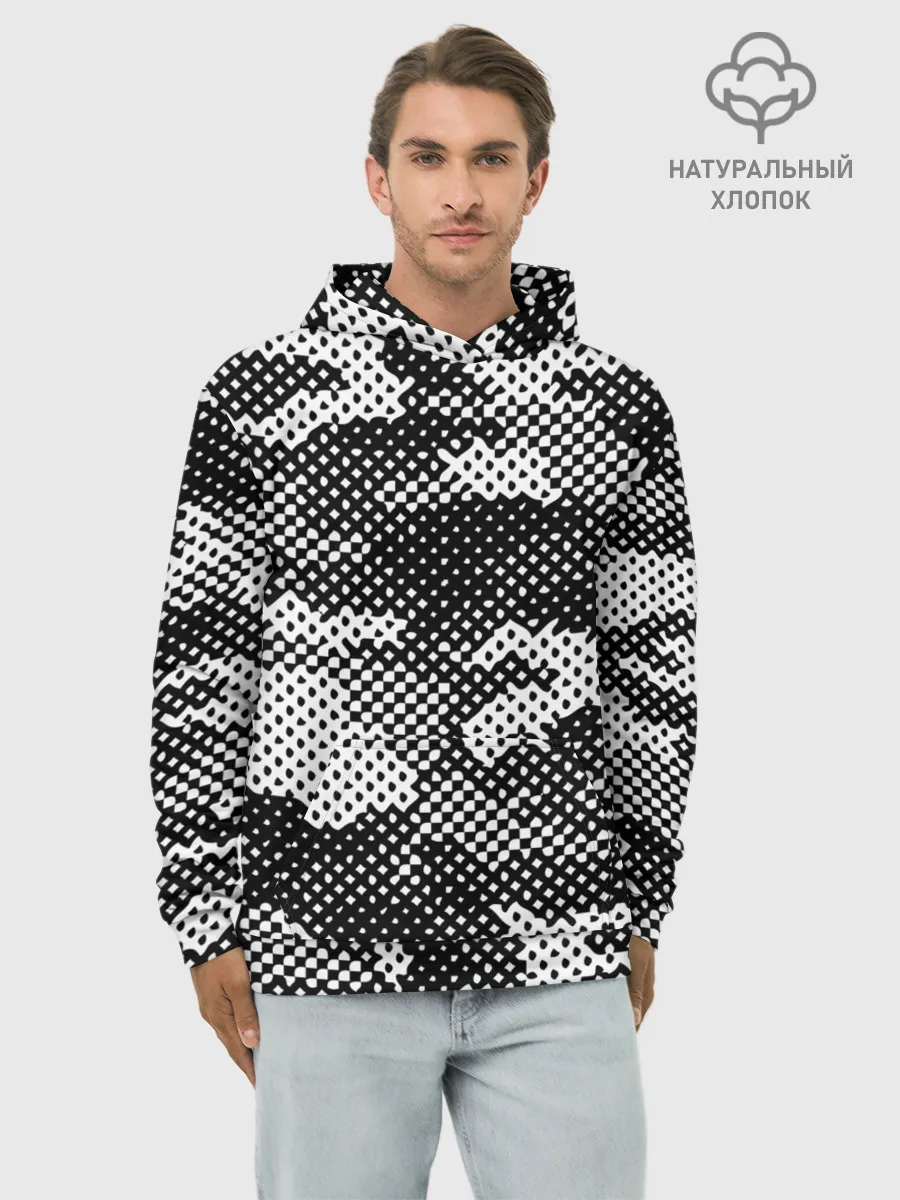 Худи мужской база хлопок / Черный камуфляж