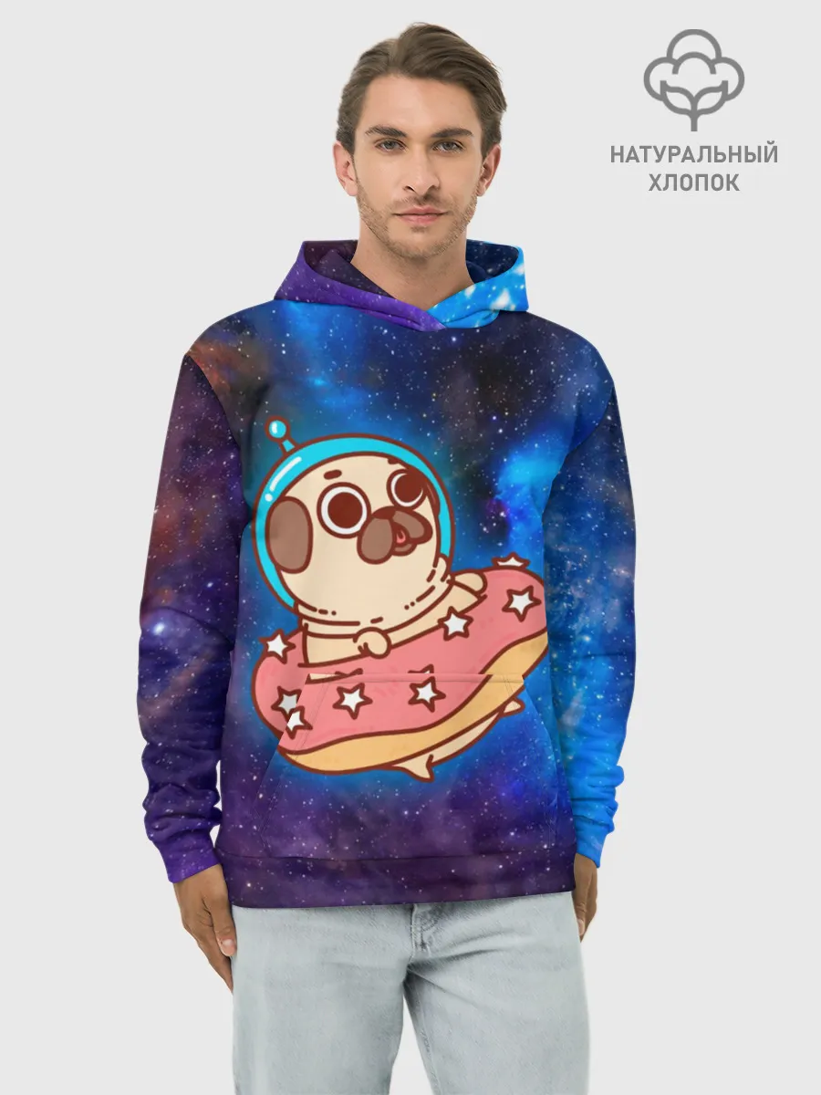 Худи мужской база хлопок / Мопс Космонавт