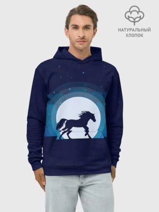 Худи мужской база хлопок / Лошадь под луной