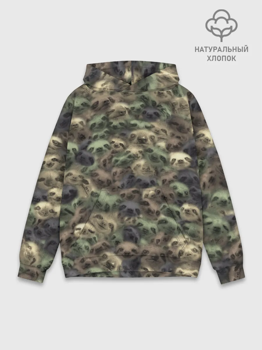 Худи мужской база хлопок / Камуфляж с ленивцами