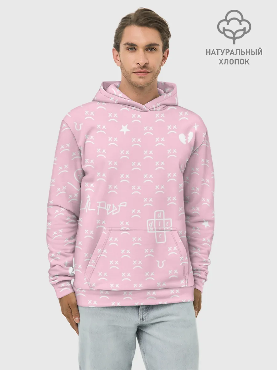 Худи мужской база хлопок / Lil Peep pink pattern