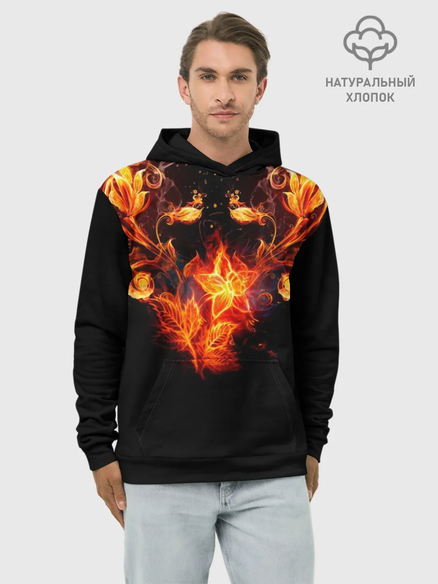 Худи мужской база хлопок / Огненные цветы в темноте