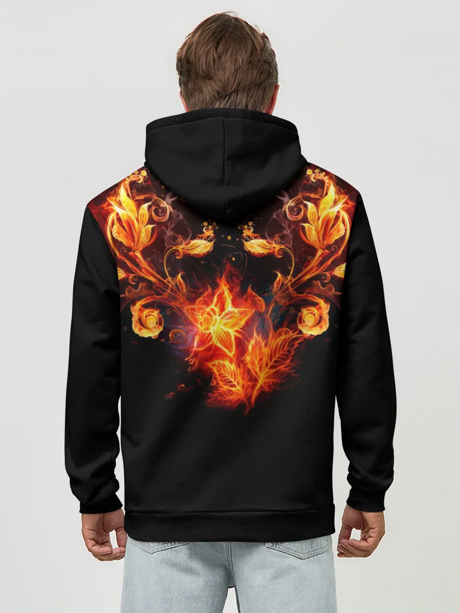 Худи мужской база хлопок / Огненные цветы в темноте