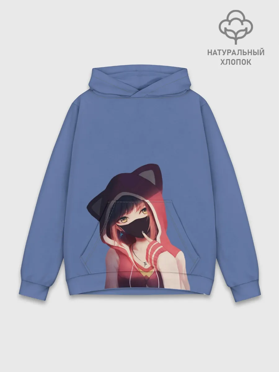 Худи мужской база хлопок / Аниме девушка в маске с ушками