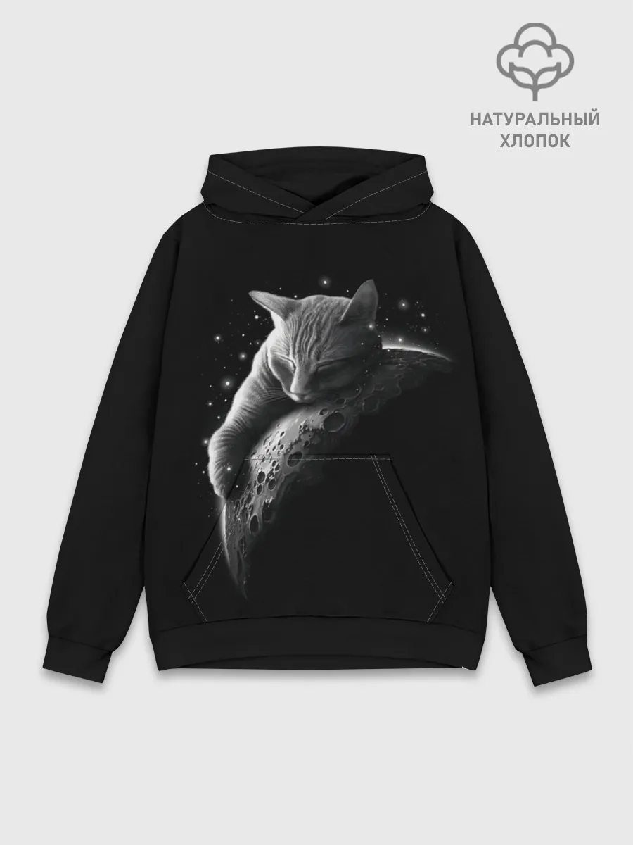 Худи мужской база хлопок / Спящий Кот на Луне