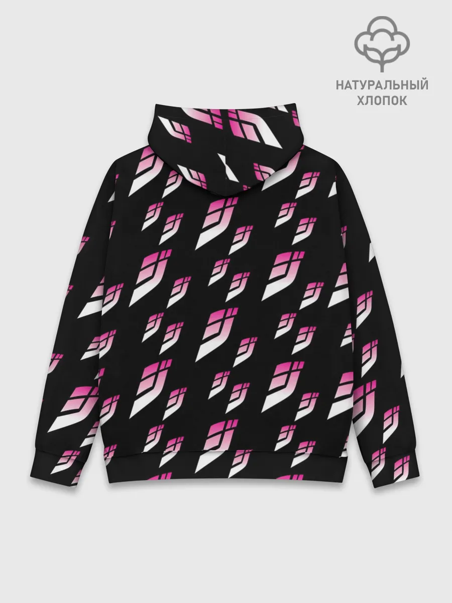 Худи мужской база хлопок / Джоджо паттерн розовые лого