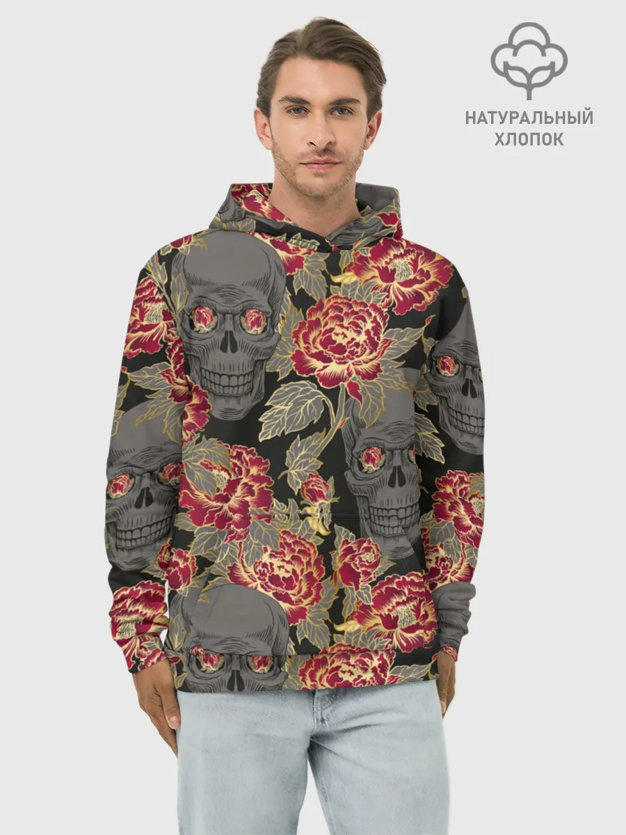 Худи мужской база хлопок / Черепа и розы