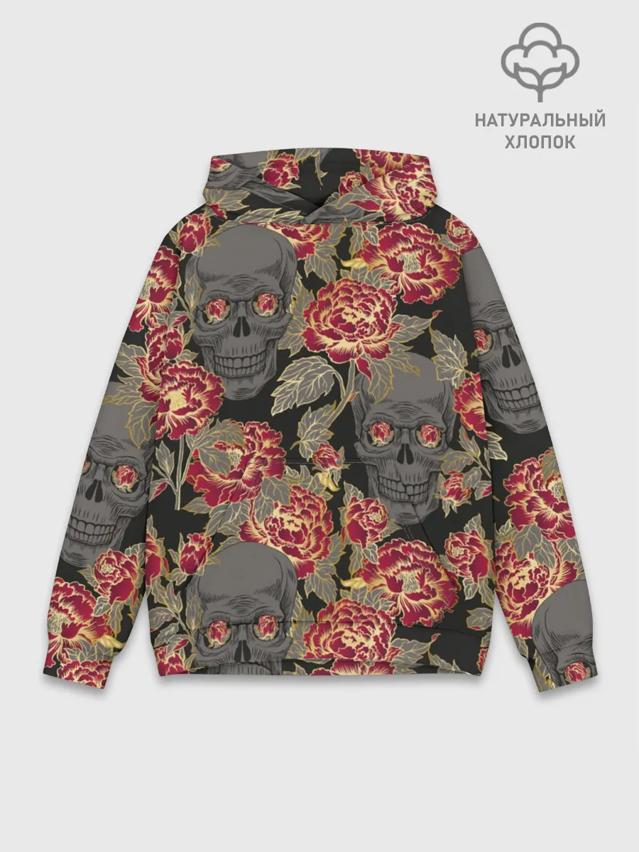 Худи мужской база хлопок / Черепа и розы