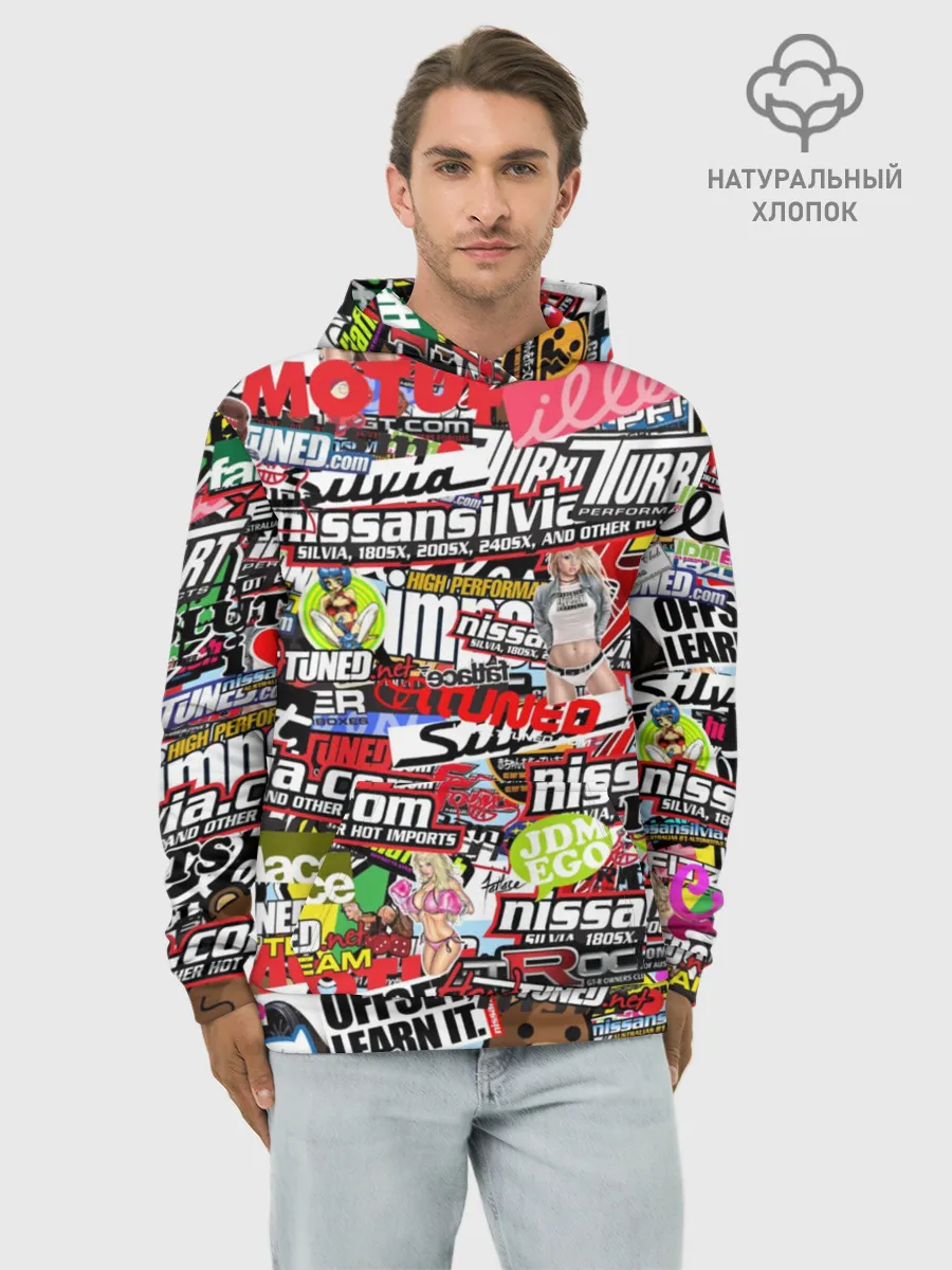 Худи мужской база хлопок / Cars Stickerbombing