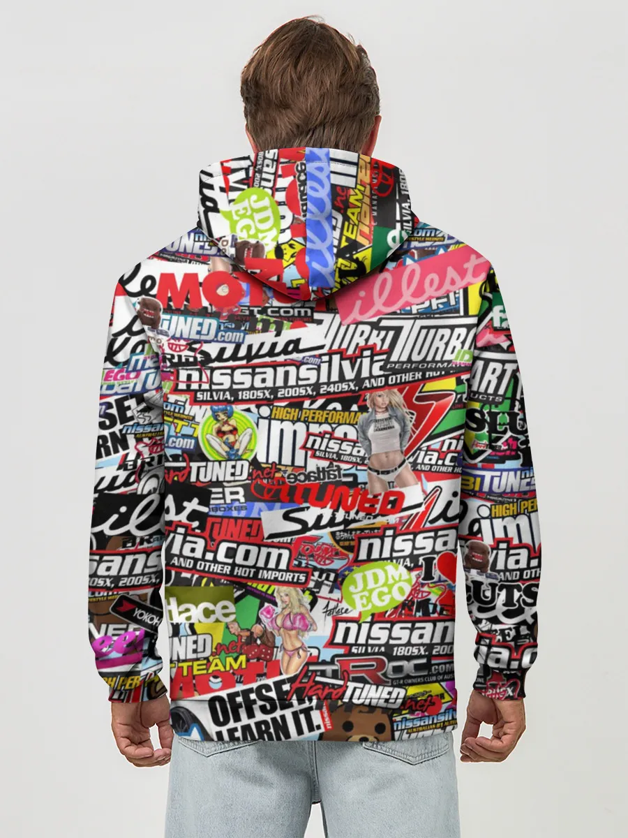 Худи мужской база хлопок / Cars Stickerbombing