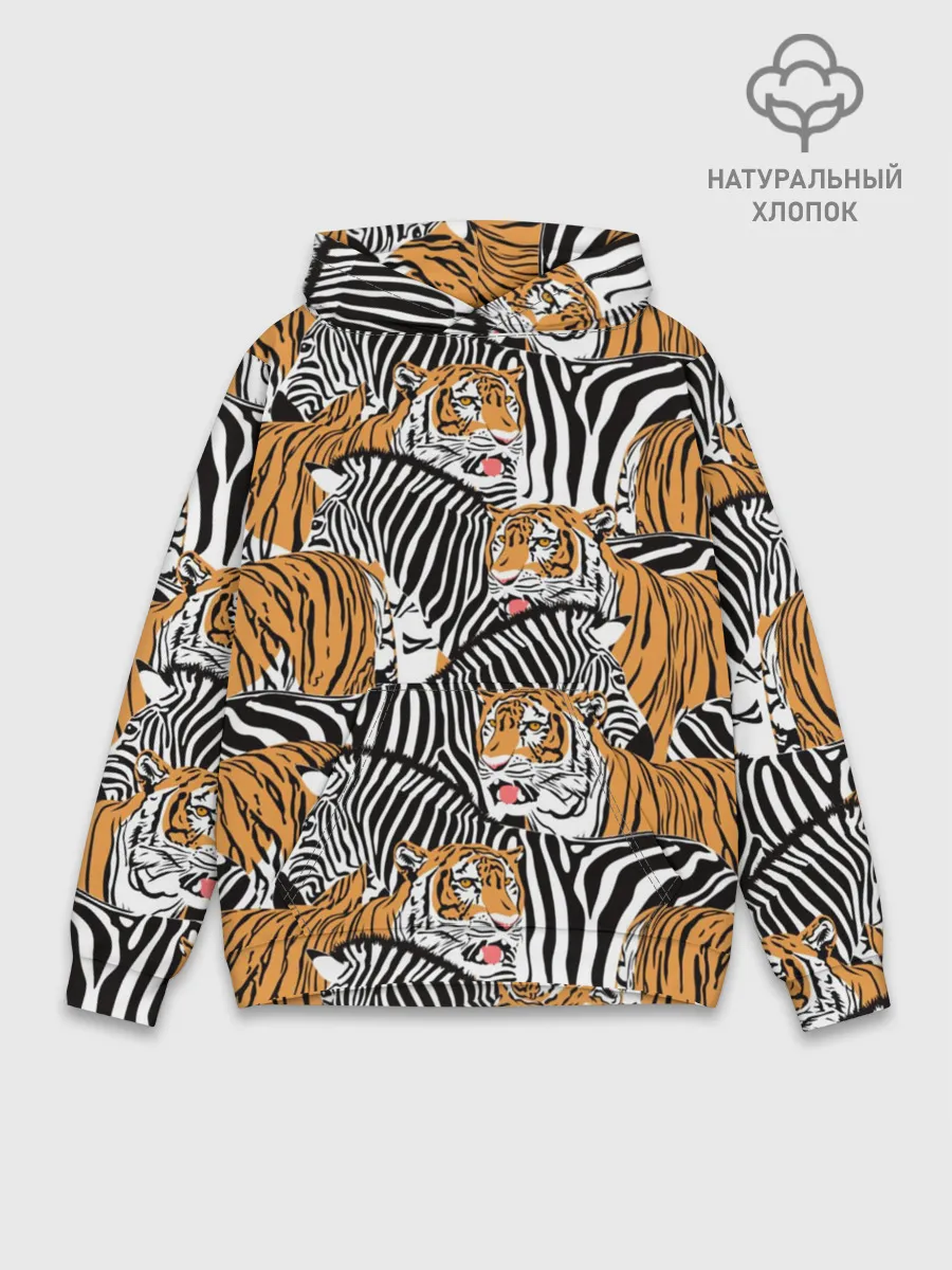 Худи мужской база хлопок / Тигры и зебры