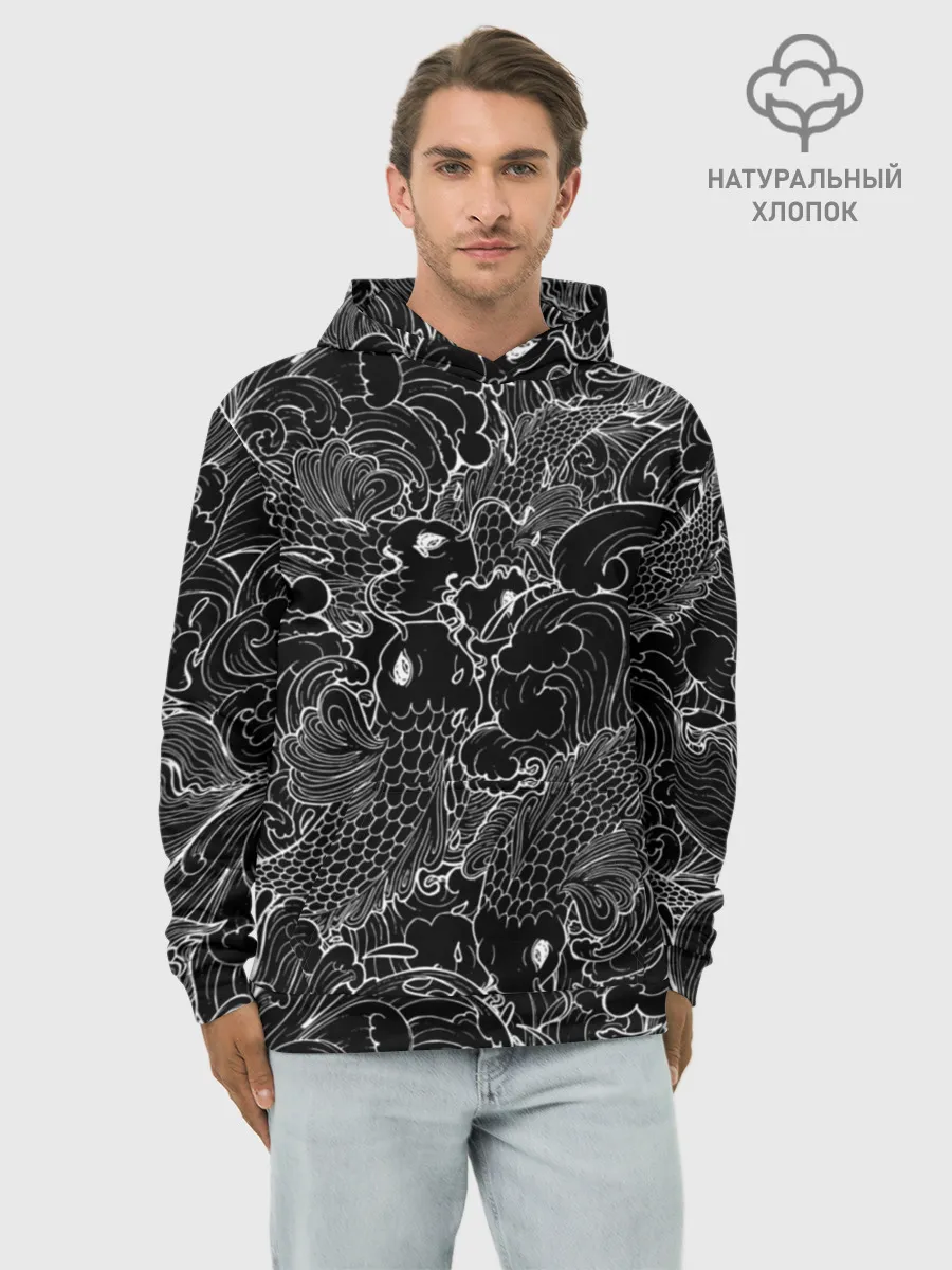 Худи мужской база хлопок / Карпы кои