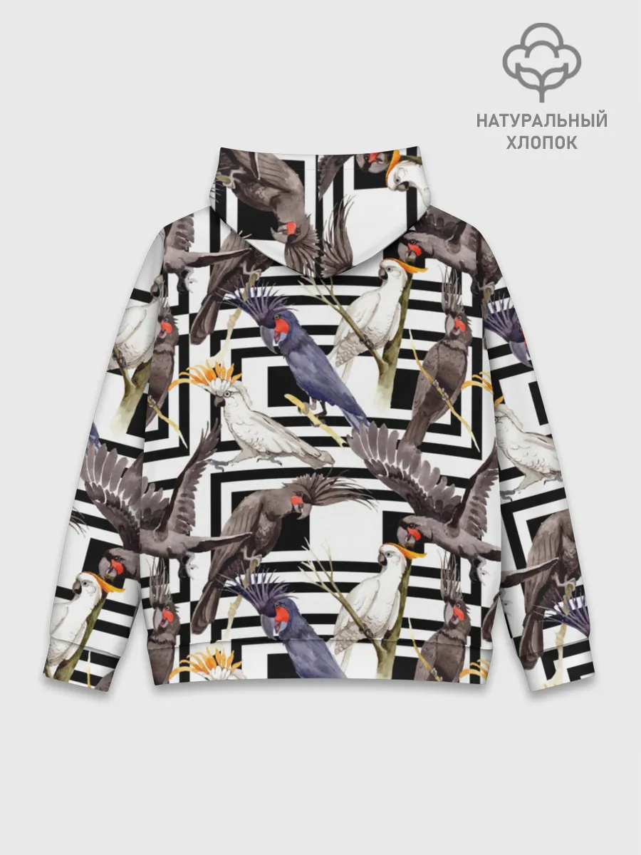 Худи мужской база хлопок / Попугаи какаду