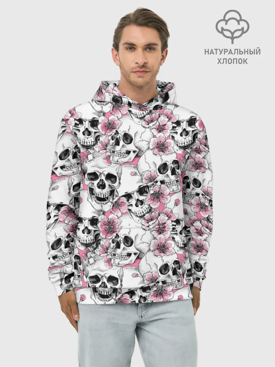 Худи мужской база хлопок / Черепа в цветах