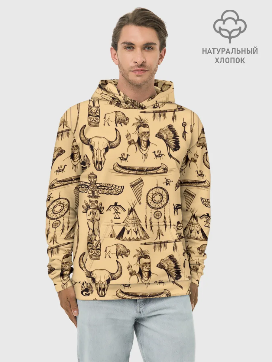 Худи мужской база хлопок / Индейский паттерн