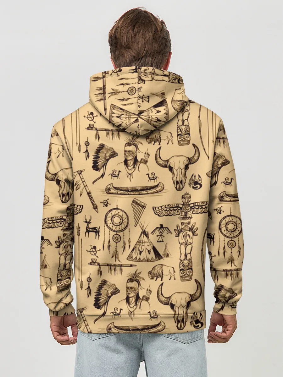 Худи мужской база хлопок / Индейский паттерн