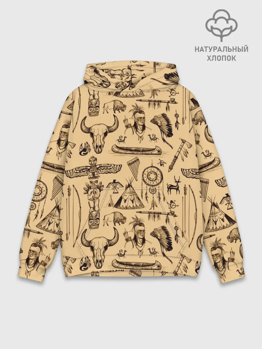 Худи мужской база хлопок / Индейский паттерн