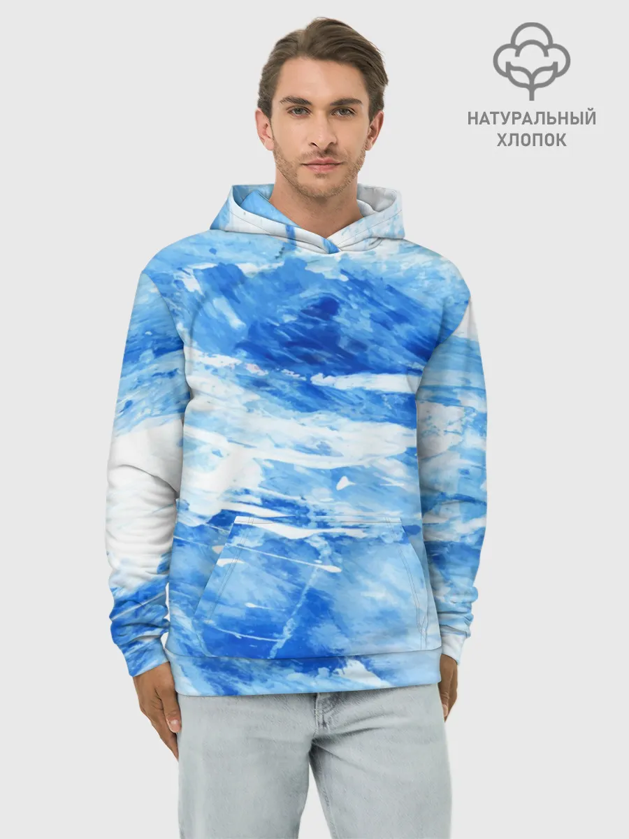 Худи мужской база хлопок / Вода акварель