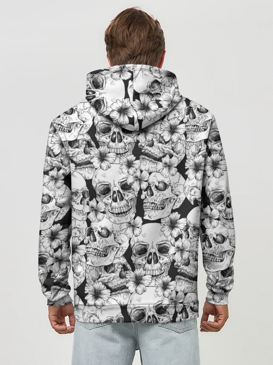 Худи мужской база хлопок / Черепа в цветах
