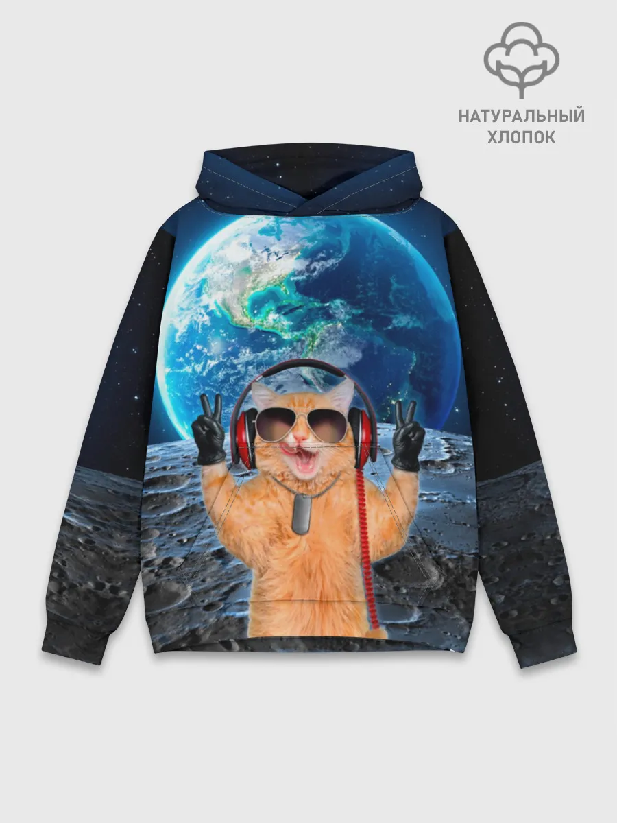 Худи мужской база хлопок / Кот на луне