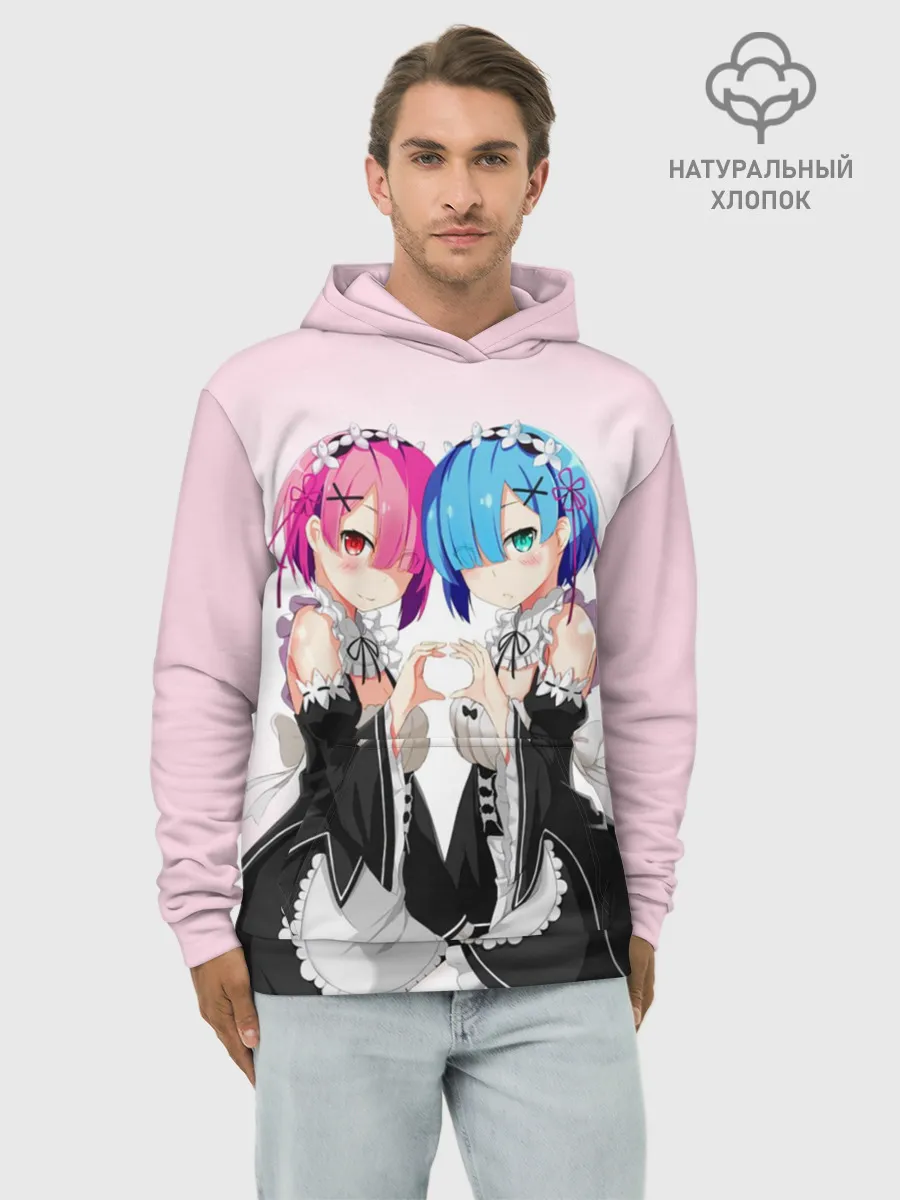 Худи мужской база хлопок / Re:Zero. Рем и Рам