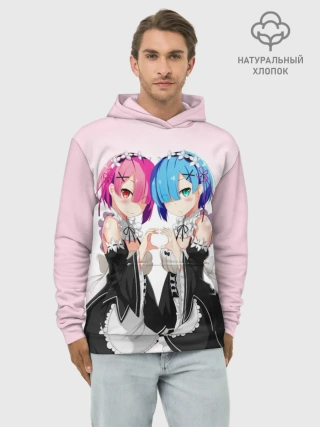 Худи мужской база хлопок / Re:Zero. Рем и Рам