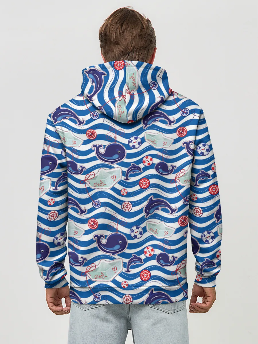 Худи мужской база хлопок / Киты и дельфины