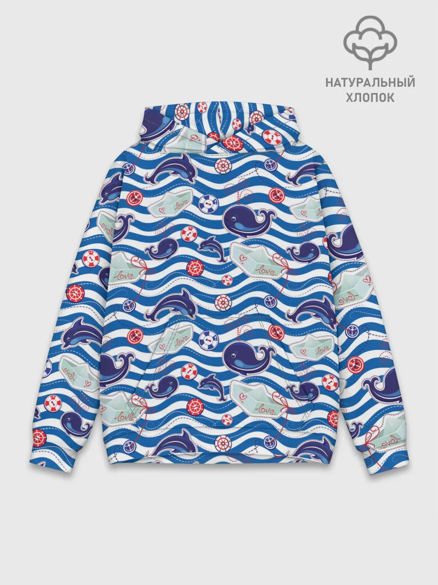 Худи мужской база хлопок / Киты и дельфины