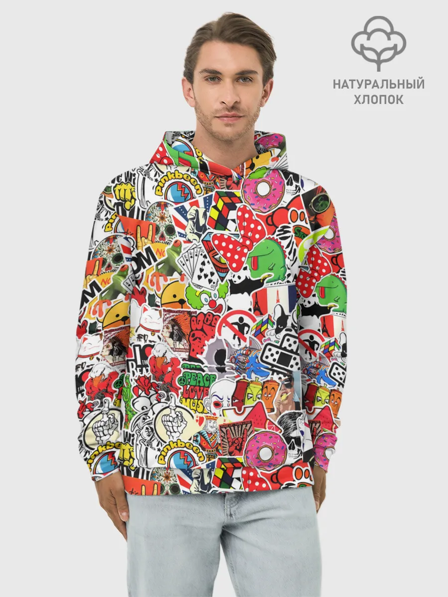 Худи мужской база хлопок / Sticker Bombing