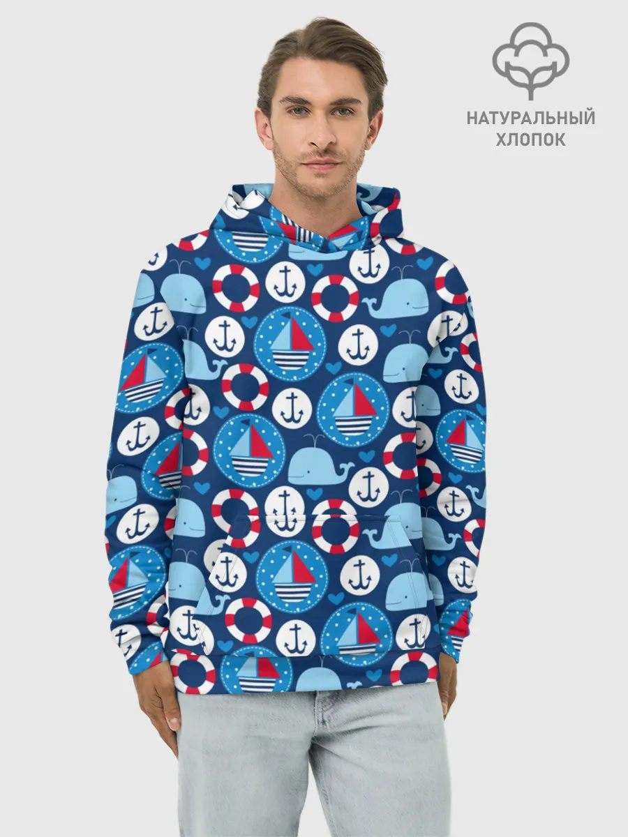 Худи мужской база хлопок / Киты и яхты
