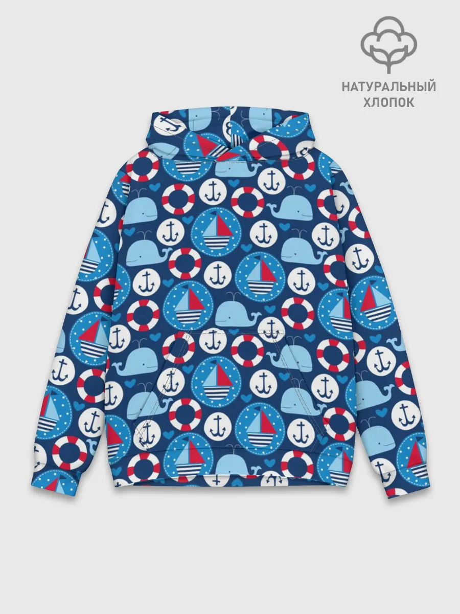 Худи мужской база хлопок / Киты и яхты