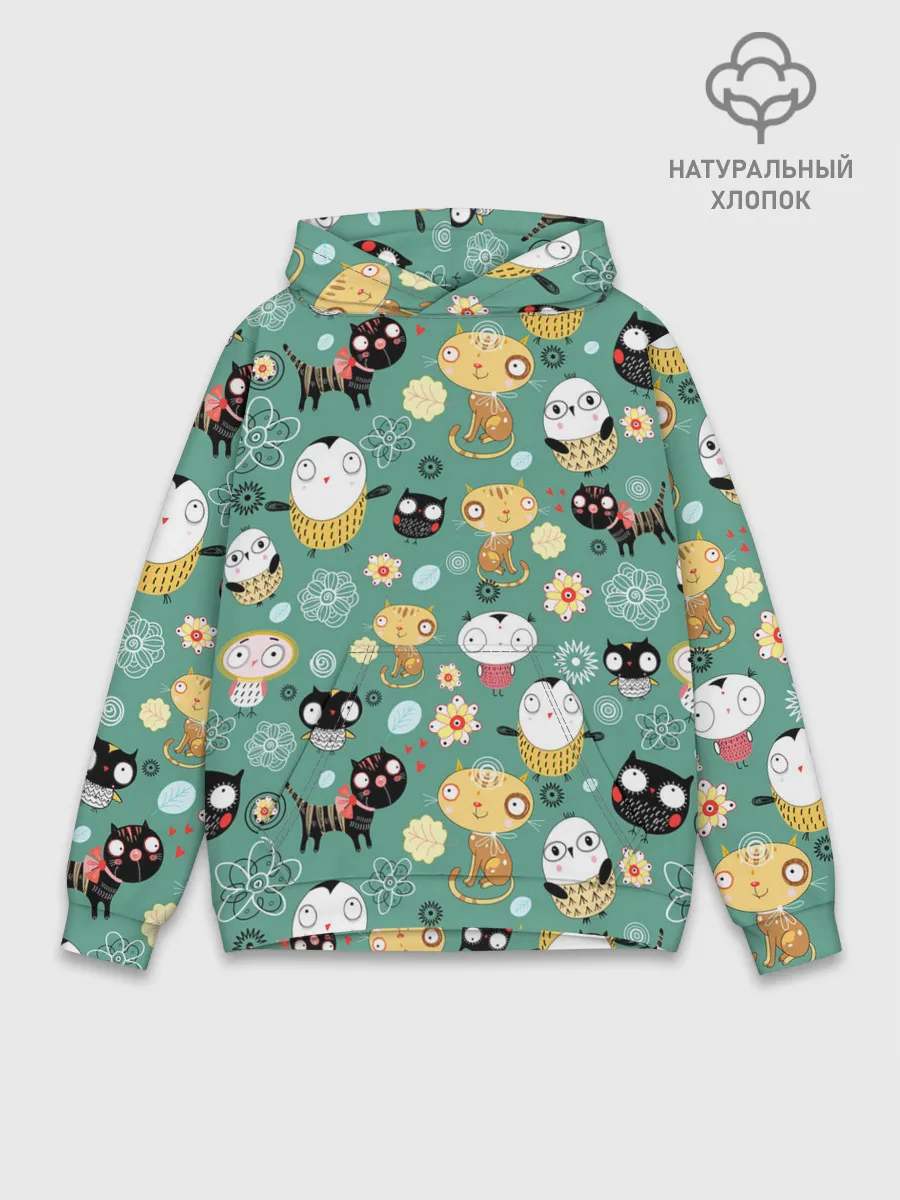 Худи мужской база хлопок / Совы и котики