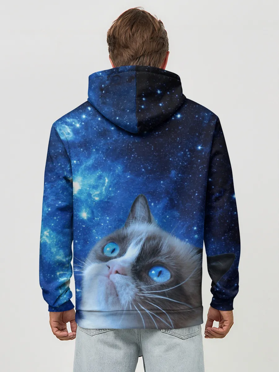 Худи мужской база хлопок / Сердитый кот в космосе