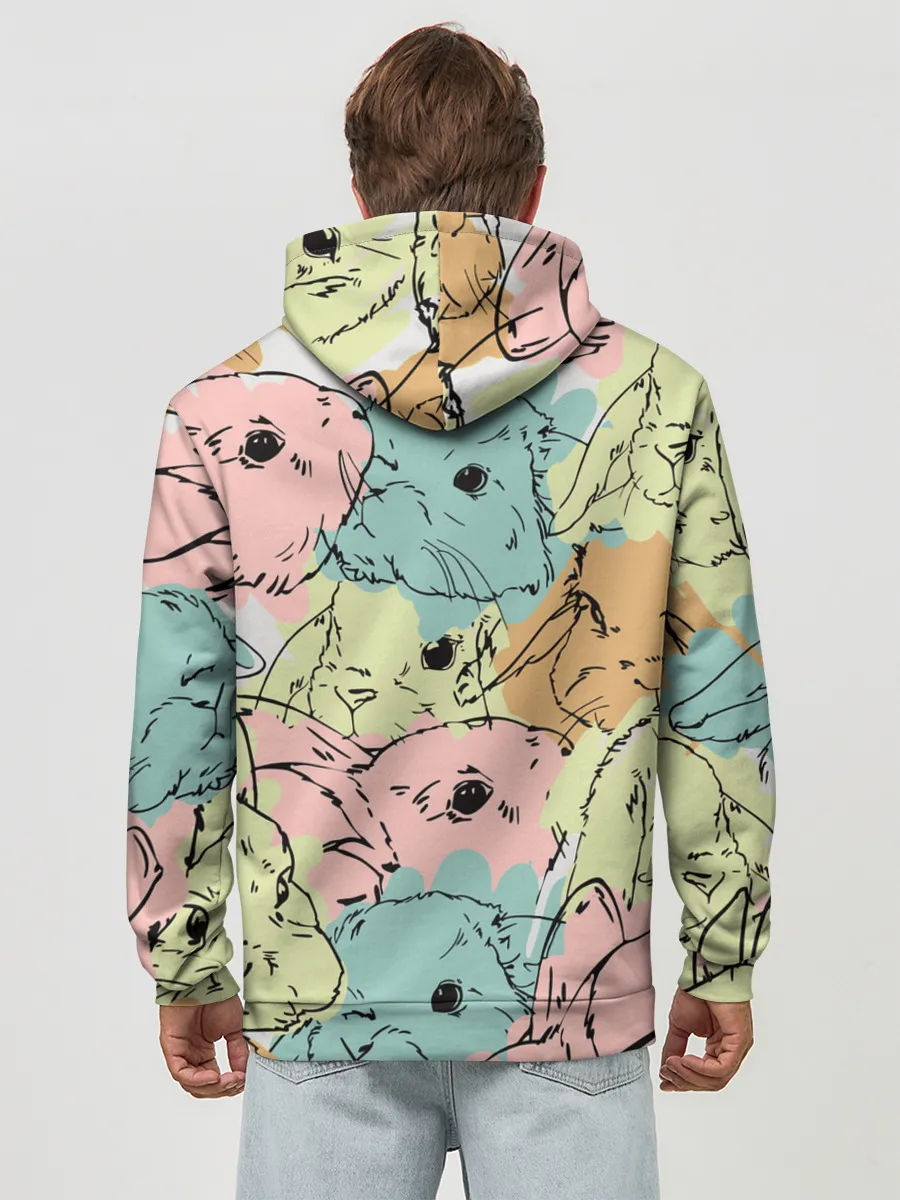 Худи мужской база хлопок / Акварельные Зайки