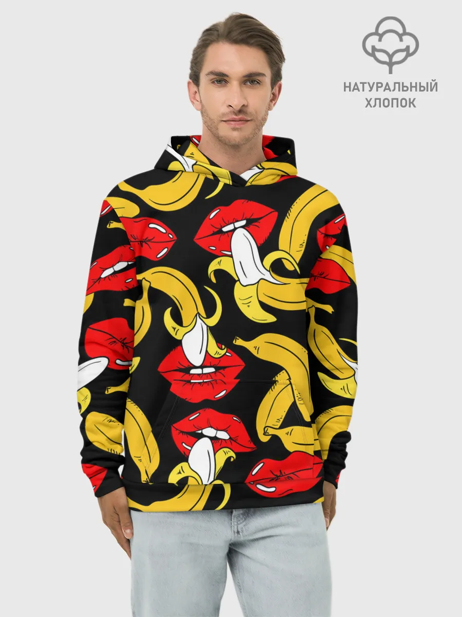 Худи мужской база хлопок / Губы и бананы