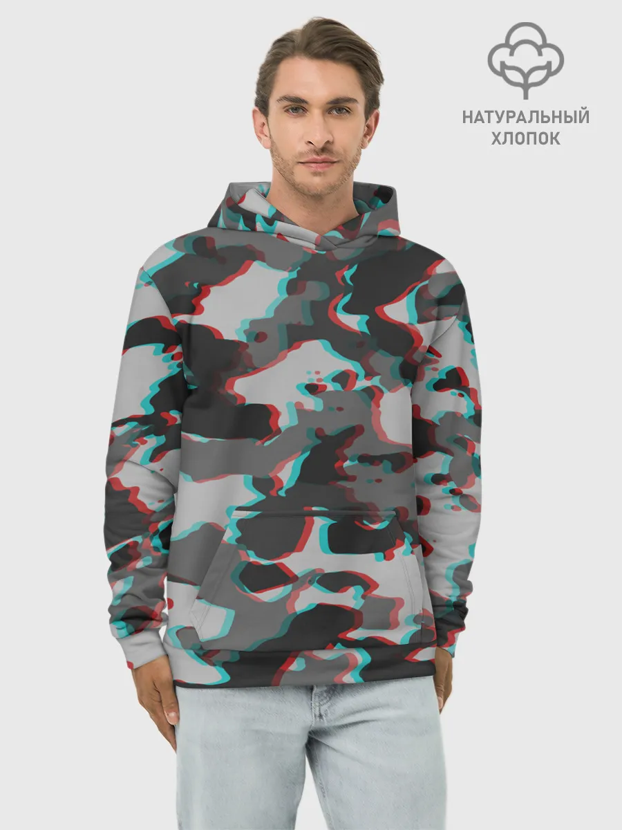 Худи мужской база хлопок / Серый камуфляж