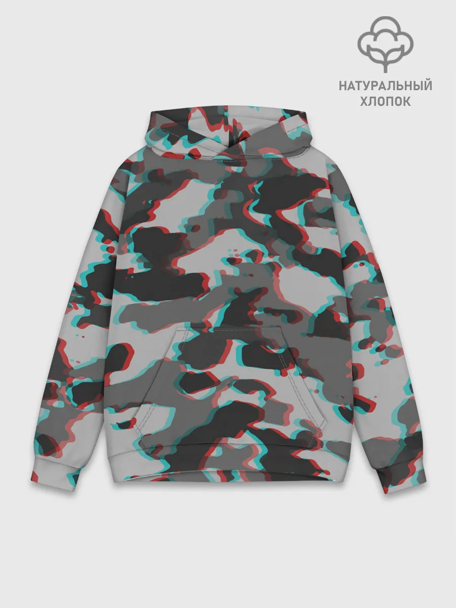 Худи мужской база хлопок / Серый камуфляж